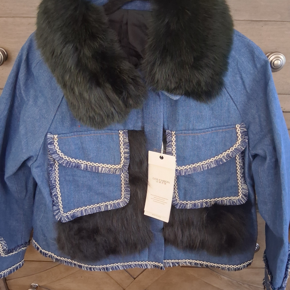 Denim Jacket with  Fur Collar